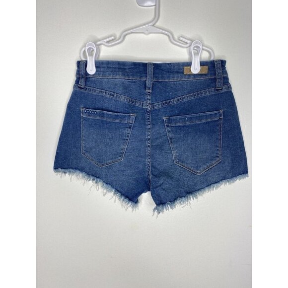 Blank NYC Womens 25 Medium‎ Wash Mid Rise Distressed Frayed Wedge Jean Shorts - Picture 4 of 6